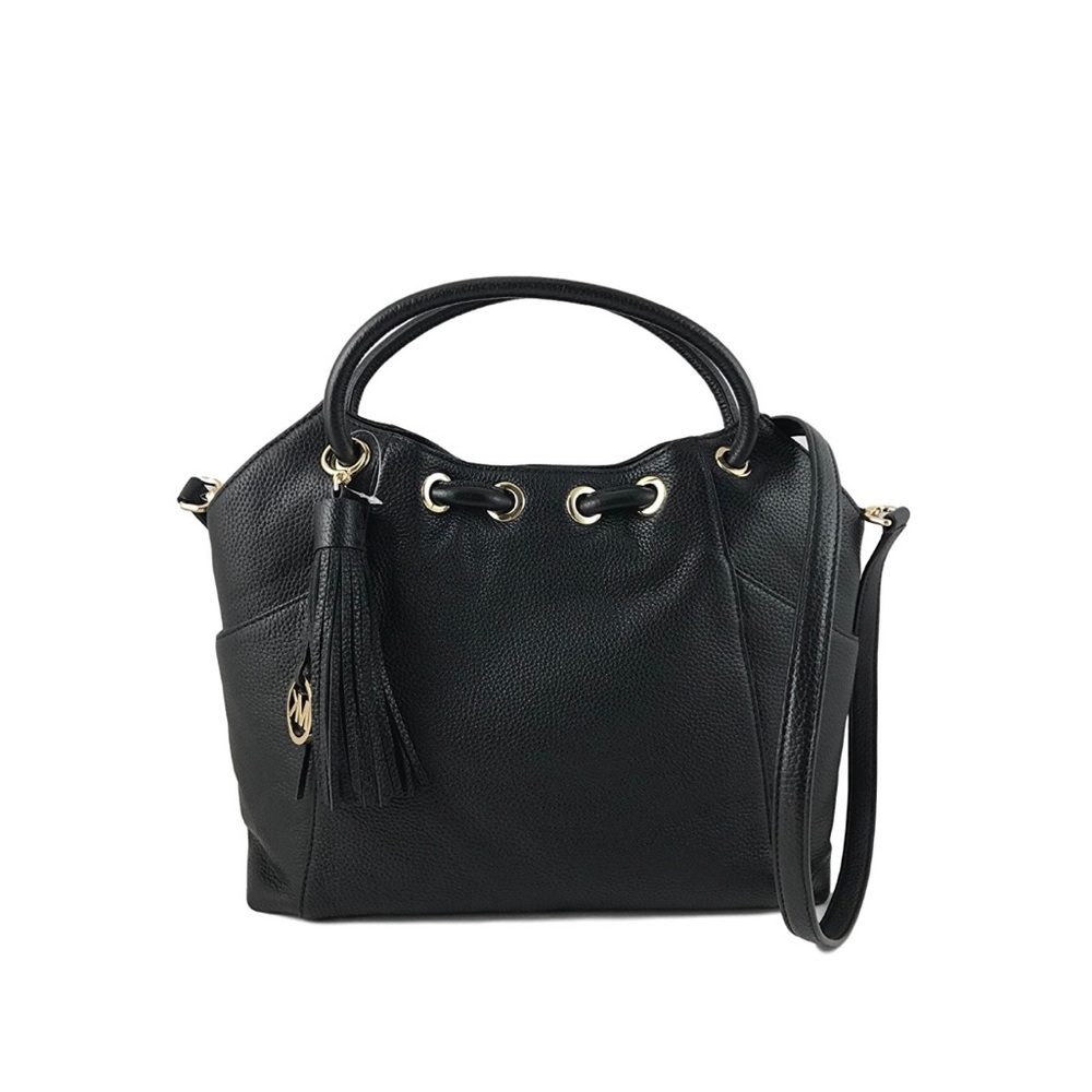 NWT $328 MICHAEL Kors Signature Black Leather Medium Ring Tote Bag